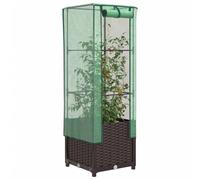 Raised Bed with Greenhouse Cover Brown PP Rattan Look 40x40x139 cm PE Net Sturdy