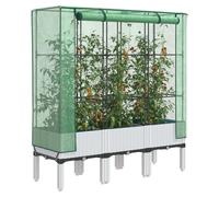 Raised Bed with Greenhouse Cover Brown Rattan PP 120x40x140cm Green Net PE Cover