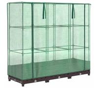 Raised bed dark grey PP 120x40x123cm rattan look w/ green PE cover ironframe zip