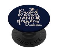 Raised By Books and Dragons Fantasy Book Lover Tee PopSockets Adhesive PopGrip