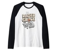 Raised By Grace Raising with Faith Dad Christian Father Raglan Baseball Tee
