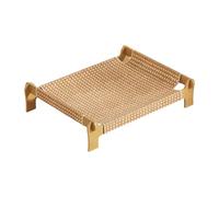 Raised Cat Bed - Breathable Woven Wood Elevated Cot, 21.9×17.5×6.1 inch Pet Hammock Bed for Indoor, Patio, Porch, Deck Backyard Home Summer Camping, Travel, RV Car Truck