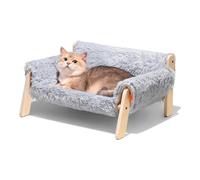 Raised Cat Bed & Removable Cover Wooden-Leg Indoor Pet Sofa Load 15 Kg | Pet Sofa Bed Raised Cat Bed with Removable Cover Wooden-Leg 15 Kg Capacity Grey Elevation for Comfort Easy Clean (Grey)