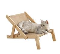 Raised Cat Bed, Sisal Chair, Cat Scratcher, Sisal Scratcher, Mini Beach Chair, Cat Hammock, Adjustable, Removable Natural Wood with Sisal Padding for House Cats for All Seasons