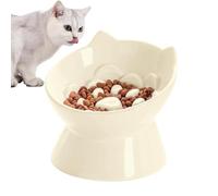Raised Cat Bowl - Ceramic Slow Feeder Water Dish | Tall Cat Food Bowl | Neck Support Wide Mouth For Easy Cleaning, Slow Feeding Design For Cats Small Dogs, Daily Feeding Home Pet Store