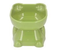 Raised Cat Bowl for Food & Water | Stable Elevated Pet Bowl | Cartoon Design Plastic Cat Feeder for Digestion/Comfort | 13 x 13 x 11cm (Green)