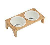 Raised Cat Bowl Raised Non-Slip Wooden Base Spill-Proof Small Large Bowls