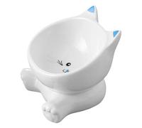 Raised Cat Bowl Tall Ceramic Angled Spill-Proof | Elevated Raised Cat Food Bowls Pet Puppy Eating Drinking Feeding Apartment City Living Travel
