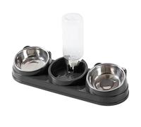 Raised Cat Bowl with Feeder Drinker Double Bowls for Cats Small Dogs Rabbits 15° Incline Space Saving Design for Indoor Use Robust Plastic Construction (Grey, One Size)