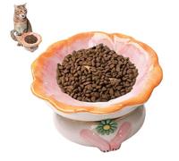 Raised Cat Bowls, Cute Ceramic Cat Bowl with Floral Pattern, Cat Food Water Bowl, Pet's Healthy Diet Care, 15° Flat Cat Bowl for Home Cats,