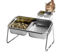 Raised Cat Bowls - Double Stainless Steel Pet Feeder with 15-Degree Tilt, Non-Slip Elevated Food Water Dishes | Adjustable Height Bowls for Indoor Cats Feeding Comfort