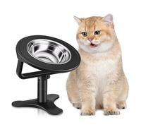 Raised Cat Bowls,Indoor Cats with Height-Adjustable Stand,Non-Slip Stainless Steel Bowls,15° Tilted Cat Food Bowls (1-Pack, Black)