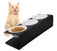Raised Cat Bowls with Metal Stand, 3PCS Ceramic Cat Food Bowls, 15° Tilted Elevated Puppy Bowls, Cat Feeding Station Anti Vomiting, Stable Pet Feeding Bowls for Water and Food Feeder, Black