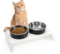 Raised Cat Bowls with Stand - Elevated Cat Food Bowl with Stand, Separation Design Anti-Vomiting Anti-black Chin Protect Pet's Spine, 2 Pack of Detachable Stainless Steel Pet Bowls for Cats and Puppy