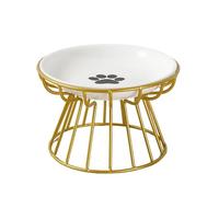 Raised Cat Dishes Shallow Ceramic Cat Bowl with Iron Stand, Elevated Flat Whisker Fatigue Pet Wet Food Bowls for Indoor Kitten, Kitty, Small Cats (B)