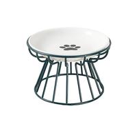 Raised Cat Dishes Shallow Ceramic Cat Bowl with Iron Stand, Elevated Flat Whisker Fatigue Pet Wet Food Bowls for Indoor Kitten, Kitty, Small Cats (C)