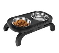 Raised Cat Food and Water Bowl Set, Kitten Small Dog 15° Tilted Elevated Stainless Steel Cat Bowls, Double Food Feeding Dishes with Adjustable Stand for Cats Puppy Small Pets (5.5x1.5'')