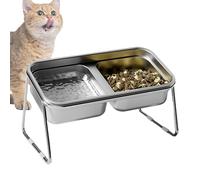 Raised Cat Food Bowl, Tilted Double Stainless Steel Feeder, 15 Degree Inclined Magic Stand, Raised Feeding Bowls for Cats, Small, Medium, Helps Digestion Digestion