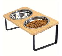 Raised Cat Food Bowls - Elevated Cat Bowls with Stand & 2 Stainless Steels Bowls for Cats & Puppy Small Dog 15°Tilted Anti Vomiting Pets Feeding Dishes Indoor Cats Double Dishes for Food & Water