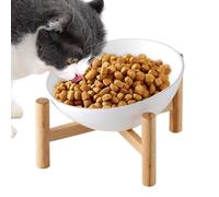 Raised Ceramic Cat Bowl - Anti-Vomit Elevated Ceramic Cat Bowls With Wooden Stand | Spill Proof Ceramics Dog Dish, Non-Slip Food Container For Cats, Kittens, Puppies, Small Dogs, Indoor Feeding Statio