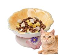 Raised Ceramic Cat Bowl - Pet Feeder Bowl Raised Cat Food Bowl,Pet Feeder Bowl, Elevated 15° Tilted Raised Feeding Bowl with Flower Design for Adult Cats, Kitten