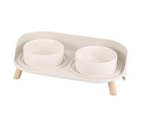 Raised Ceramic Cat Food Bowl Set - Elevated Dog Bowls with Non-Slip Stand - Tall Cat Dishes - 2 x 320 ML - 4.9 OZ - White