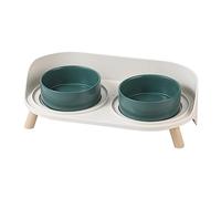 Raised Ceramic Cat Food Bowl Set - Elevated Dog Bowls with Non-Slip Stand - Tall Cat Dishes - 2 x 320 ML - 4.9 OZ - Green
