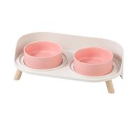 Raised Ceramic Cat Food Bowl Set - Elevated Dog Bowls with Non-Slip Stand - Tall Cat Dishes - 2 x 320 ML - 4.9 OZ - Pink
