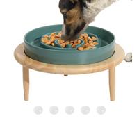 Raised Ceramic Dog - Non Slip Slow Feeding Funny Labyrinth Feeding Station, Maze with Wooden Raised Base | Pet Bowls Sun