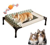 Raised Dog Bed, Elevated Dog Bed for Small Pet, Breathable Mesh Puppy Sofa with L-Shape Soft Edged Pillow, Dog Patio Lounge Chair, for Home Outdoor Camping Travel ，Green Plaid：M: 66*45CM(Up to 15kg)