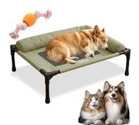 Raised Dog Bed, Elevated Dog Bed for Small Pet, Breathable Mesh Puppy Sofa with L-Shape Soft Edged Pillow, Dog Patio Lounge Chair, for Home Outdoor Camping Travel ，Green：L: 83 * 63CM(Up to 30kg)