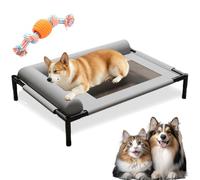 Raised Dog Bed, Elevated Dog Bed for Small Pet, Breathable Mesh Puppy Sofa with L-Shape Soft Edged Pillow, Dog Patio Lounge Chair, for Home Outdoor Camping Travel ，Gray：L: 83 * 63CM(Up to 30kg)