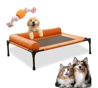 Raised Dog Bed, Elevated Dog Bed for Small Pet, Breathable Mesh Puppy Sofa with L-Shape Soft Edged Pillow, Dog Patio Lounge Chair, for Home Outdoor Camping Travel ，Orange：M: 66 * 45CM(Up to 15kg)