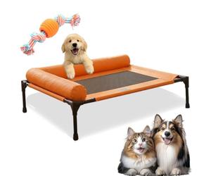 Raised Dog Bed, Elevated Dog Bed for Small Pet, Breathable Mesh Puppy Sofa with L-Shape Soft Edged Pillow, Dog Patio Lounge Chair, for Home Outdoor Camping Travel ，Orange：M: 66 * 45CM(Up to 15kg)