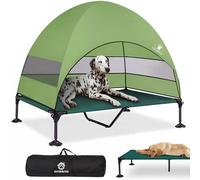 Raised Dog Bed with Awning, Outdoor Raised Lounger Tent with Non-Slip Feet, Portable Sleeping Camp with 3 Side Shading, Dog Sofa for Camping, Garden, Beach, Pool