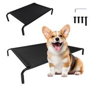 Raised Dog Beds for Small Sized Dogs, Elevated Cooling Pet Bed with No-Slip Rubber Feet, Washable & Breathable Mesh, Calming Dog Bed for Indoor&Outdoor, Garden, Travel, Camping, Picnic, 75 × 47 × 15cm
