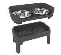 Raised Dog Bowl | 4 Height Adjustable Double Deck Feeder | Raised Cat Food Bowls | for Pets Puppy Eating Training Kitchen 44x37x26.5cm Camping Backyard Patio Apartment