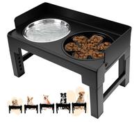 Raised Dog Bowl 5 Height Adjustable Elevated Dog Feeding Station with 4.5cm Raised Baffle, 20cm Double Large Pet Food Water Bowls for Small Medium Large Dogs Cats(black)