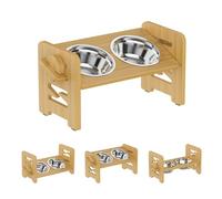 Raised Dog Bowl, 6 Height Adjustable Dog Bowl Holder, Durable Bamboo Bowl Holder Comes with 2 Stainless Steel Dog Food Bowls, Elevated Dog Bowls for Small Dogs and Cats