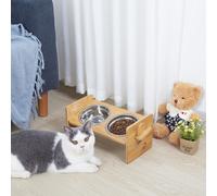 Raised Dog Bowl - Adjustable Bamboo Elevated Dog Bowls with Stand