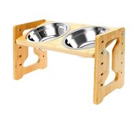 Raised Dog Bowl, Adjustable Height Feeder, Tilted Stainless Steel Dishes, Wooden Anti-Slip Stand, Slow Eating Design, Ideal for Puppies Mealtime Comfort