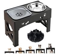 Raised Dog Bowl - Elevated Dog Bowl Feeder Stainless Steel 5 Heights Adjustable with Slow Feeder Bowl & Non Spill Water Bowl,8.2cm/22cm/25cm/28cm/31cm Stand Feeding Station for Small Medium Large Dogs