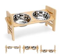 Raised dog Bowl, elevated dog bowls,6-Level Adjustable Raised, Bamboo Dog Feeding Station, 2 Stainless Steel Pet Bowl, dog bowls with stand for Dog and cat Raised Feeders (Woodiness, S)