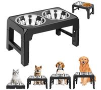 Raised Dog Bowl, Elevated Dog Food Water Bowls Protecting Spine with 4 Adjustable Height, 2x1200ml Stainless Steel Bowls, Non-Slip and No Spill for Small Medium Large Dogs (44cmx24cmx8/22/26/30cm)