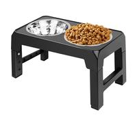 Raised Dog Bowl for Small Medium Large Dogs, 4 Height-Adjustable Elevated Dog Food Water Bowls Protecting Spine with 2x1200ml Stainless Steel Bowls,Non-Slip and No Spill, 44cmx24cmx8/22/26/30cm, Black
