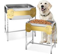 Raised Dog Bowl Set for Large Breed - 2.4 Gallon Water & 0.84 Gal Food, 6 Height Adjustable Stand, Elevated Full Stainless Steel Dishes for Relief Joint Pressure, Easy Clean for Indoor & Outdoor