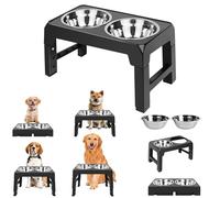 Raised Dog Bowl Stand, Adjustable Elevated Dog Bowl, Dog Food and Water Bowl Set with 1200ml Stainless Steel Double Food Bowls, Pet Bowls for Small Medium Large Dogs and Cat, 44cmx24cmx8/22/26/30cm