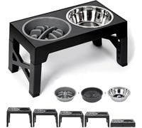 Raised Dog Bowl with Adjustable Stand, 3-in-1 Elevated Dog Bowl with Slow Feeder,Non-Spill Slow Water and Stainless Steel Bowls 5 Height Adjustable dog food stand for Small Medium Large Sized Dog