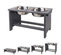 Raised Dog Bowls for Large Dogs, Dog Bowls With Stand, Dog Bowl Stand Bamboo with 2 Stainless Steel bowls by Nothing burger(Grey)