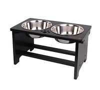 Raised Dog Bowls for Large Dogs, Dog Food Bowl Stand, Dog Feeding Station Bamboo with 2 Stainless Steel bowls by Nothing burger(Black)